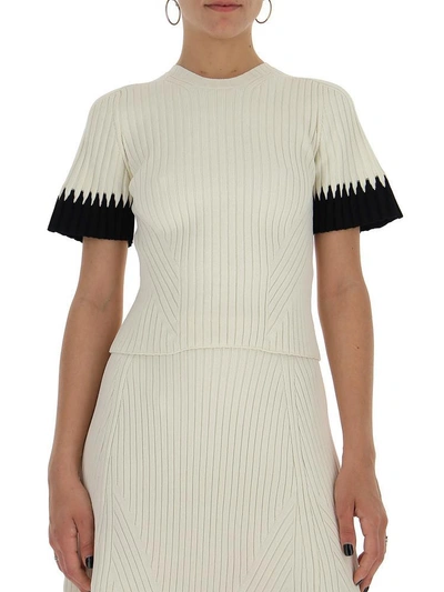 Shop Alexander Mcqueen Contrast Ribbed Knit Top In White