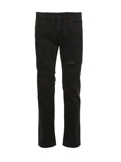 Shop Dolce & Gabbana Ripped Denim Jeans In Black