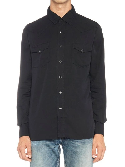 Shop Saint Laurent Western Double Pocket Shirt In Black