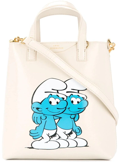 Shop Anya Hindmarch Smuf Buddy Tote Bag In White