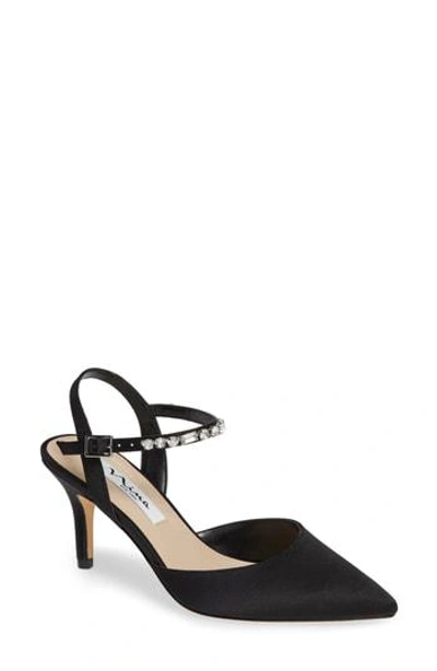 Shop Nina Tonya Pointy Toe Pump In Black Satin