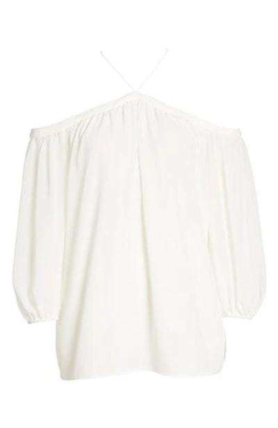 Shop 1.state Off The Shoulder Sheer Chiffon Blouse In Pine