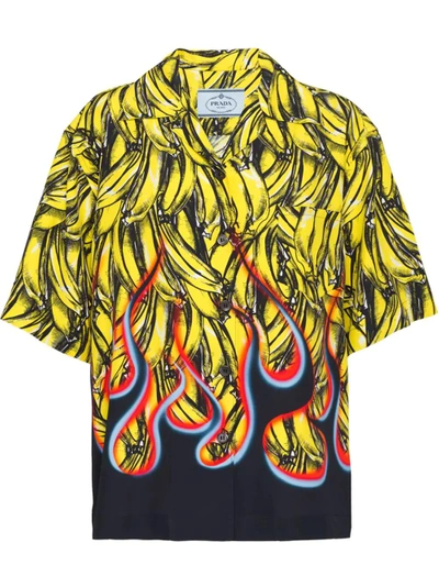 Shop Prada Banana And Flame Print Shirt - Yellow