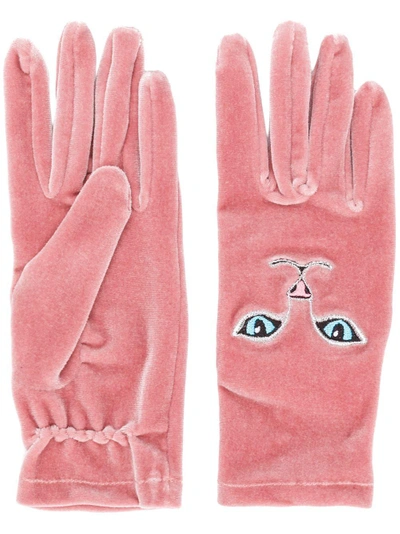 Shop Vivetta Cat Embroidered Gloves In Pink