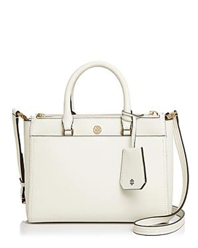 Shop Tory Burch Robinson Small Double Zip Leather Tote In Birch Ivory/gold