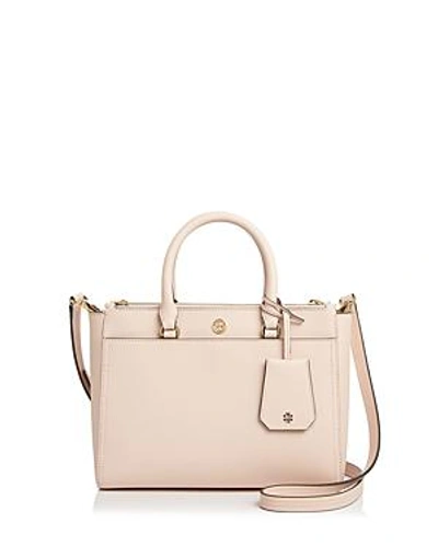 Shop Tory Burch Robinson Small Double Zip Leather Tote In Pale Apricot Pink/gold