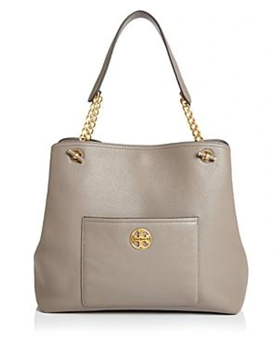 Shop Tory Burch Chelsea Slouchy Leather Tote In Gray Heron/gold
