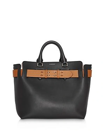 Shop Burberry Medium Belt Leather Tote In Black/brown/silver