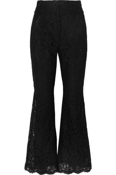 Shop Dolce & Gabbana Cropped Guipure Lace Flared Pants In Black