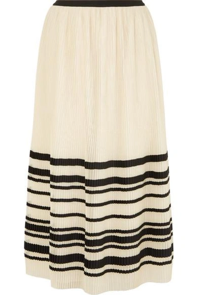 Shop Red Valentino Pleated Striped Tulle Midi Skirt In Cream