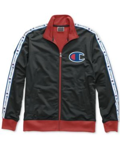 Shop Champion Men's Colorblocked Track Jacket In Black/scarlet