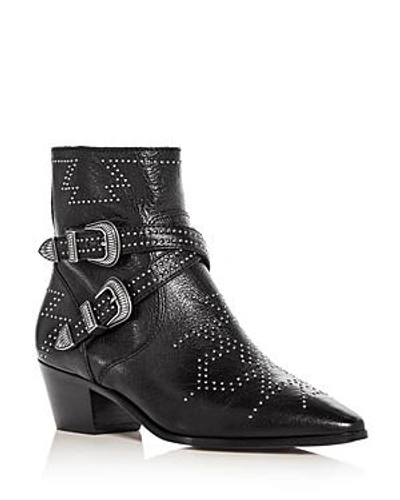 Shop Frye Women's Ellen Western Studded Mid-heel Booties In Black Leather