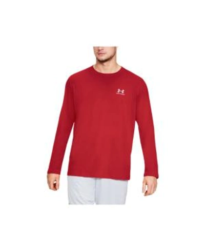 Shop Under Armour Men's Charged Cotton Long-sleeve T-shirt In Red/white