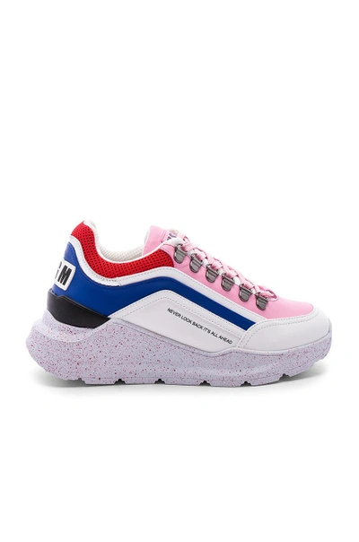 Shop Msgm Chunky Running Lace Up Sneaker In White, Red, Pink, Blue & Silver
