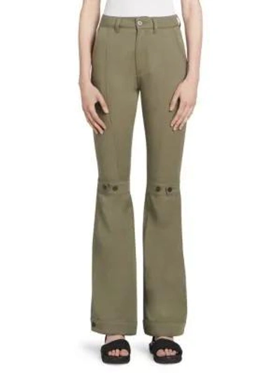 Shop Loewe Button Detail Flared Trousers In Khaki Green