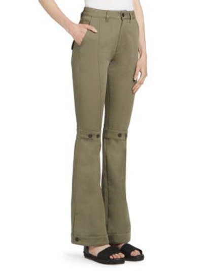 Shop Loewe Button Detail Flared Trousers In Khaki Green