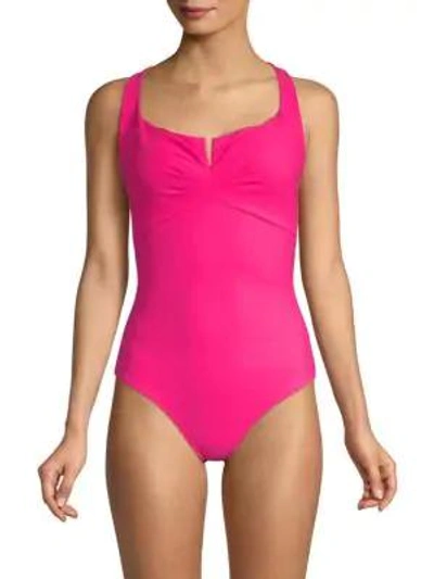 Shop Chiara Boni La Petite Robe Ciccinin Peplum One-piece Swimsuit In Fuchsia