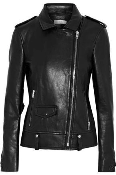 Shop Iro Woman Dumont Ruffle-trimmed Leather Biker Jacket Black