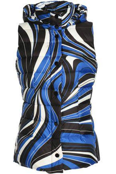 Shop Emilio Pucci Woman Quilted Printed Shell Down Hooded Vest Blue