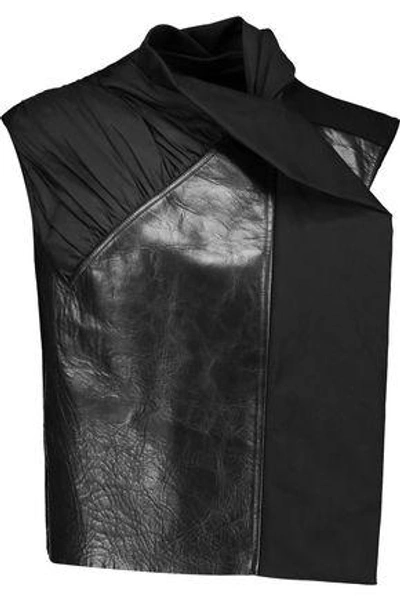 Shop Rick Owens Woman Ruched Shell, Crinkled-leather And Wool-blend Vest Black