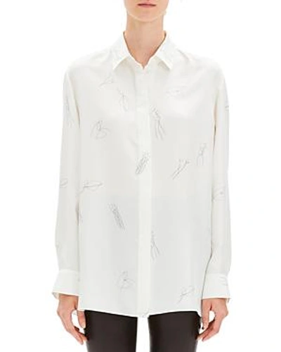 Shop Theory Classic Printed Silk Shirt In White/black
