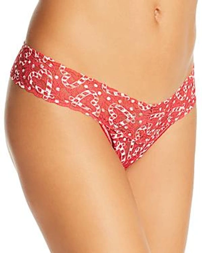 Shop Hanky Panky Low-rise Printed Lace Thong In Red Multi