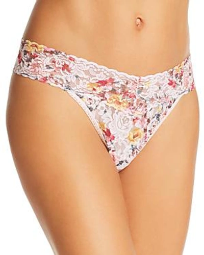 Shop Hanky Panky Original-rise Printed Lace Thong In Blanchefleur