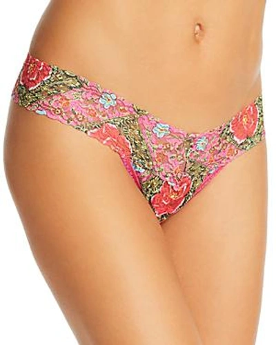 Shop Hanky Panky Low-rise Printed Lace Thong In Pearl River Pink
