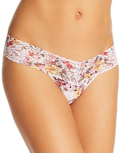 Shop Hanky Panky Low-rise Printed Lace Thong In Blanchefleur