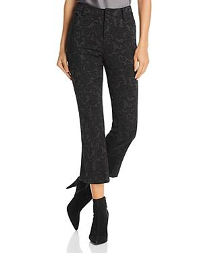 Shop Alice And Olivia Alice + Olivia Drew Flocked Cropped Flared Jeans In Black