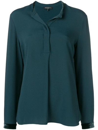 Shop Antonelli Velvet Trim Shirt In Green