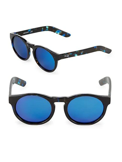 Shop Aqs Benni 49mm Round Sunglasses In Black/blue
