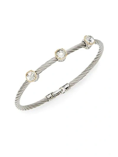 Shop Alor Classique White Topaz, 18k Yellow Gold & Stainless Steel Bangle Bracelet In Silver - Gold