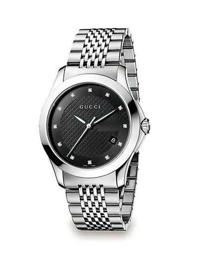 Shop Gucci G-timeless Diamond And Stainless Steel Bracelet Watch In Black - Silver