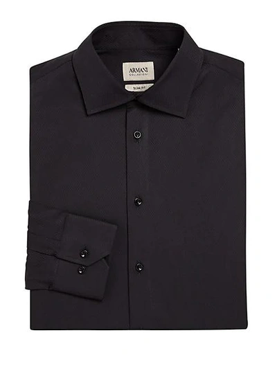 Shop Giorgio Armani Slim-fit Cotton Dress Shirt In Black