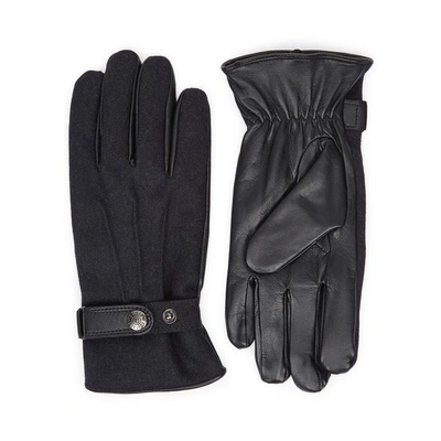Shop Dents Guildford Flannel And Leather Gloves In Navy