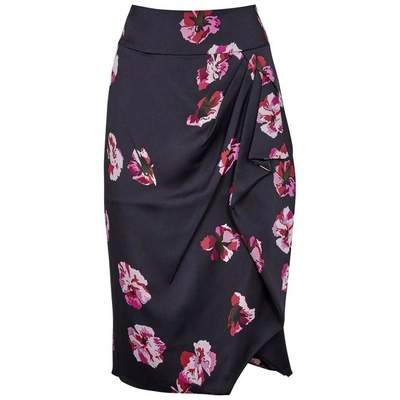 Shop Joie Alphina Floral-print Satin Skirt In Navy