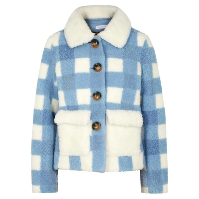 Shop Saks Potts Lucy Checked Shearling Jacket In Blue
