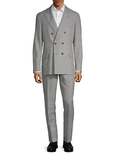 Shop Brunello Cucinelli Check Double-breasted Suit In Grey
