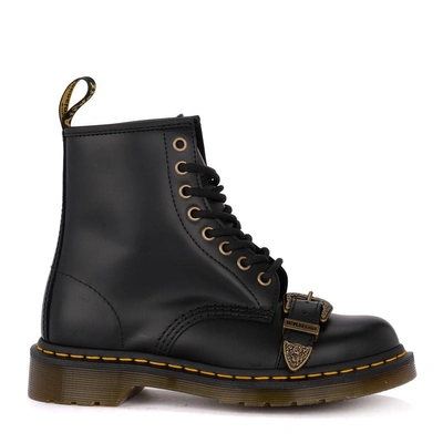 Shop Dr. Martens' Dr. Martens 1460 Buckle Black Leather Ankle Boots With Buckle In Nero