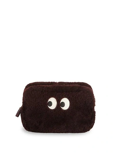 Shop Anya Hindmarch Dyed Fur Pouch In Dark Red