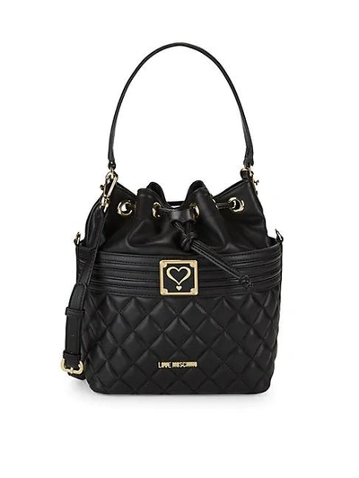 Shop Love Moschino Quilted Bucket Bag In Black