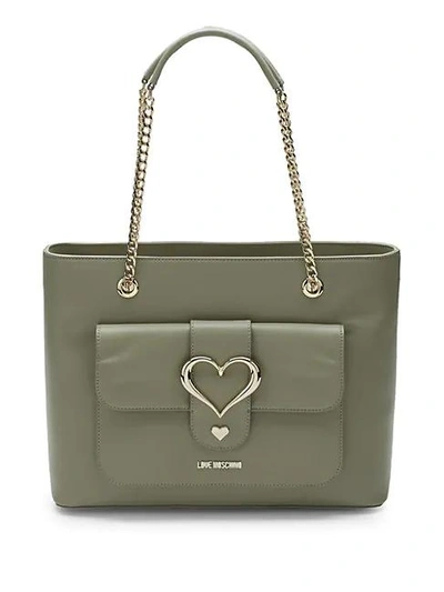 Shop Love Moschino Chain Heart Tote Bag In Grey