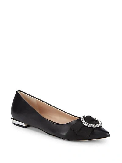 Shop Karl Lagerfeld Bow Leather Ballet Flats In Black