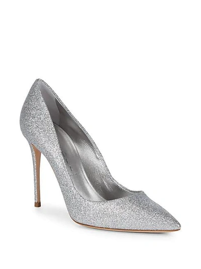 Shop Casadei Hollywood Leather Pumps In Silver