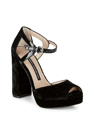 Shop French Connection Peep-toe Textile Block Heel Sandals In Black