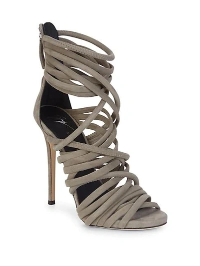 Shop Giuseppe Zanotti Alien Leather Strappy Sandals In Grey