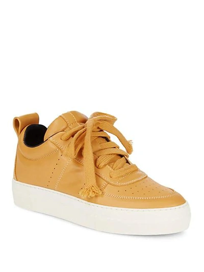 Shop Helmut Lang Low Top Leather Trainers In Mustard