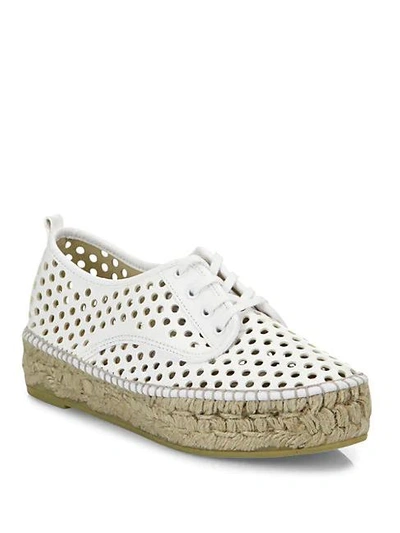 Shop Loeffler Randall Alfie Perforated Vachetta Leather Espadrille Sneakers In White