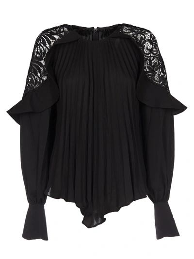 Shop Self-portrait Lace Shoulder Top In Black